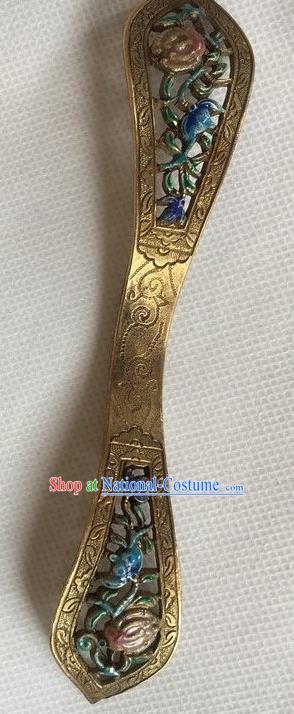 Chinese Ancient Empress Blueing Hairpin Headwear Traditional Qing Dynasty Carving Golden Hair Stick