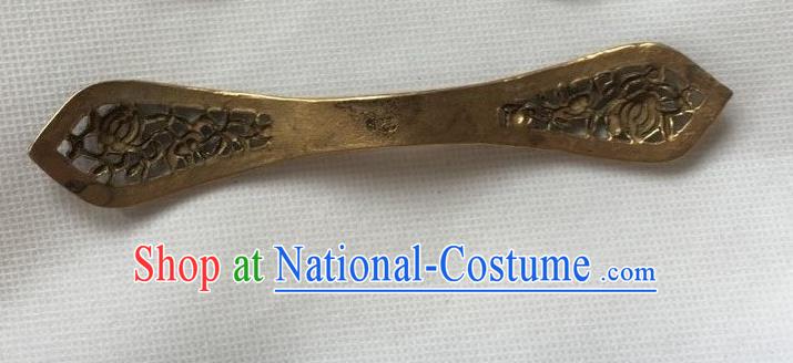 Chinese Ancient Empress Blueing Hairpin Headwear Traditional Qing Dynasty Carving Golden Hair Stick