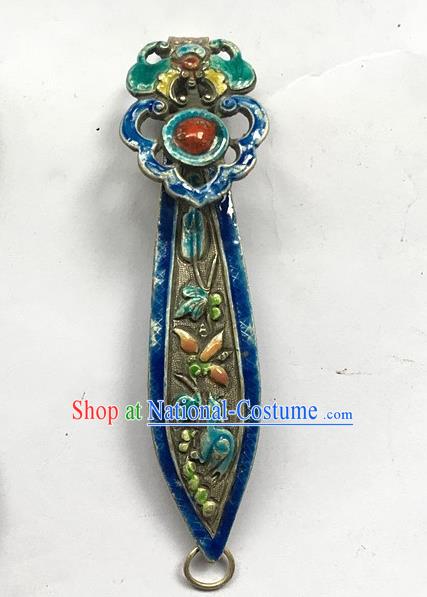 Chinese Ancient Imperial Concubine Cloisonne Silver Hairpin Traditional Qing Dynasty Court Ruby Hair Stick