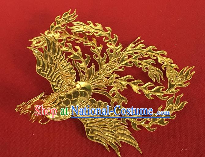 Chinese Ancient Empress Golden Phoenix Hairpin Traditional Ming Dynasty Imperial Concubine Hair Crown