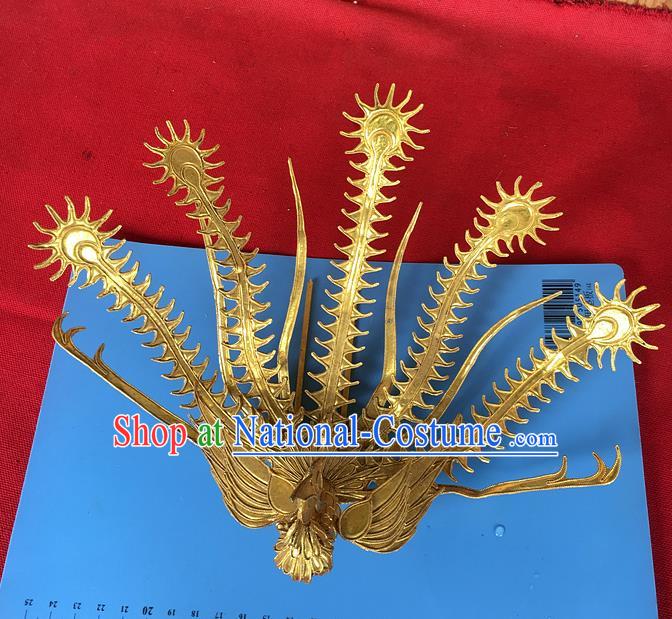 Chinese Ancient Court Woman Hairpin Traditional Ming Dynasty Empress Golden Phoenix Hair Crown Headwear