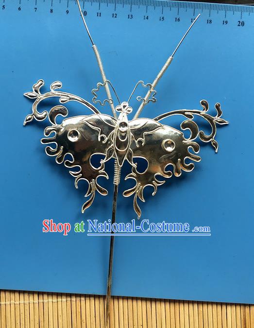 Chinese Ancient Young Lady Hairpin Traditional Ming Dynasty Princess Silver Butterfly Hair Stick Headpiece