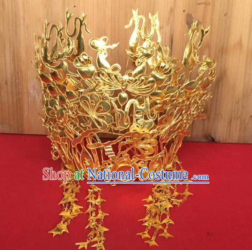 Chinese Ancient Bride Golden Hair Crown Traditional Ming Dynasty Wedding Phoenix Coronet Headwear