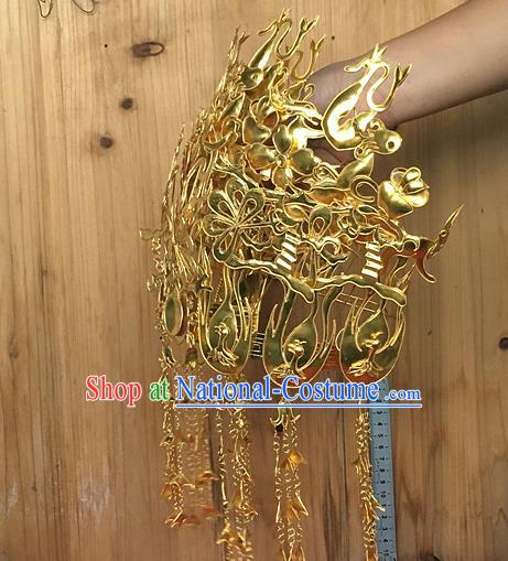 Chinese Ancient Bride Golden Hair Crown Traditional Ming Dynasty Wedding Phoenix Coronet Headwear