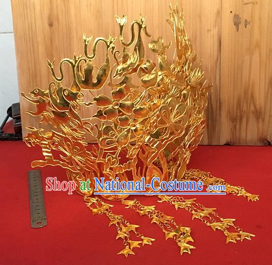 Chinese Ancient Bride Golden Hair Crown Traditional Ming Dynasty Wedding Phoenix Coronet Headwear