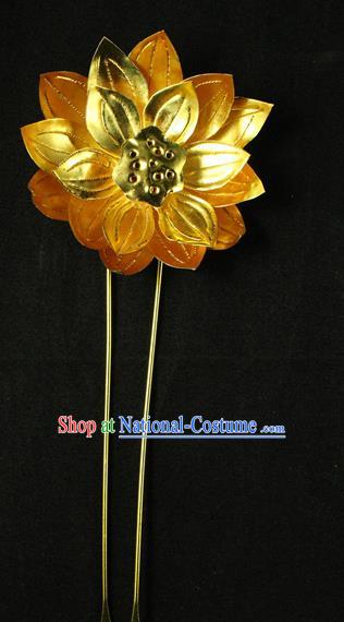 Chinese Ancient Princess Hairpin Traditional Tang Dynasty Empress Golden Lotus Hair Stick Headpiece