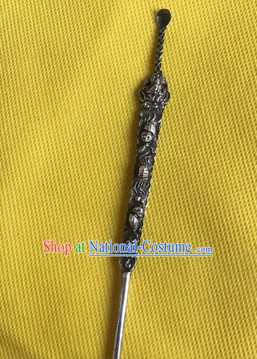 Chinese Ancient Palace Woman Hairpin Headwear Traditional Qing Dynasty Silver Earpick Hair Stick