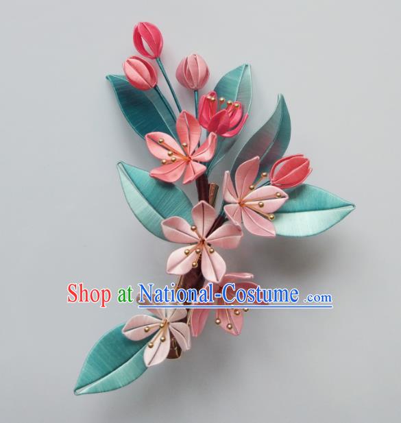 Chinese Traditional Pink Silk Begonia Hairpin Ancient Princess Hair Stick Song Dynasty Hair Accessories