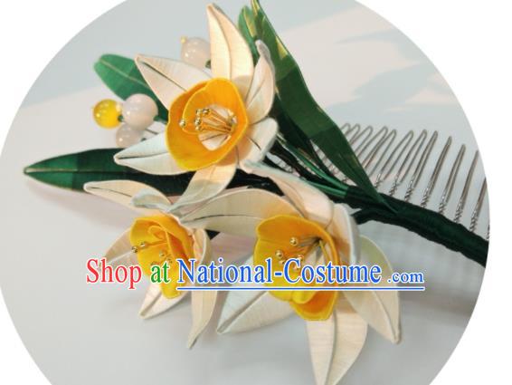 Chinese Traditional Yellow Silk Daffodil Hairpin Song Dynasty Hair Accessories Ancient Princess Flowers Hair Comb