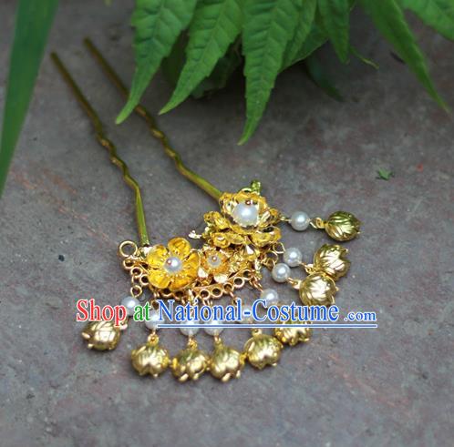 Chinese Traditional Golden Plum Blossom Hairpin Ancient Tang Dynasty Hair Accessories