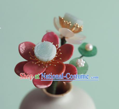 Chinese Traditional Hanfu Jadeite Hairpin Hair Accessories Ancient Princess Red Lotus Hair Stick