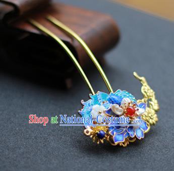 Chinese Ancient Empress Blueing Hairpins Traditional Ming Dynasty Pearls Hair Sticks