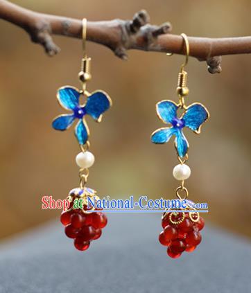 Handmade China Wedding Blueing Earrings Traditional Qing Dynasty Court Lady Agate Beads Ear Accessories