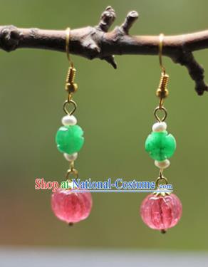 Handmade China Pearls Earrings Traditional Qing Dynasty Empress Jade Ear Accessories