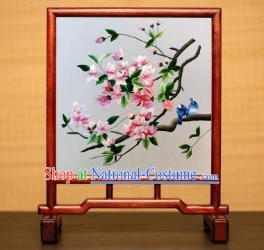 China Handmade Rosewood Table Ornament Embroidered Peach Blossom Desk Screen