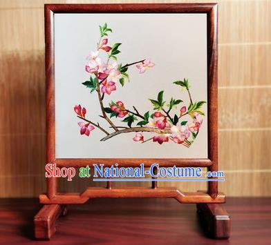 China Handmade Rosewood Craft Table Furniture Traditional Suzhou Embroidered Begonia Desk Screen