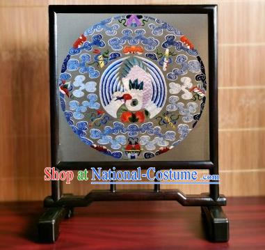 China Traditional Suzhou Embroidered Cloud Crane Desk Screen Handmade Blackwood Craft Table Furniture