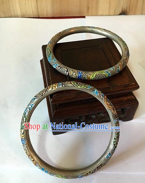 Handmade China National Cloisonne Butterfly Bracelet Accessories Miao Ethnic Silver Hollow Bangle