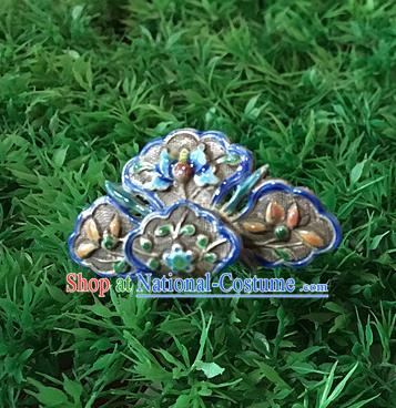 Chinese Ancient Imperial Consort Hair Crown Traditional Qing Dynasty Enamel Silver Hairpin