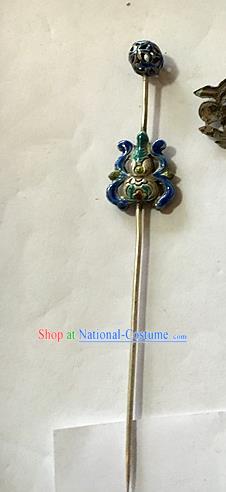 Chinese Ancient Noble Lady Enamel Hair Stick Traditional Qing Dynasty Imperial Consort Silver Gourd Hairpin