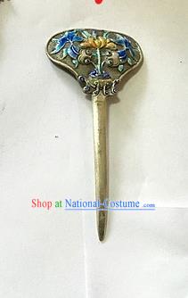 Chinese Ancient Court Woman Silver Hair Stick Traditional Qing Dynasty Imperial Consort Enamel Hairpin