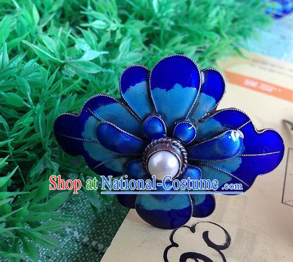 Chinese Ancient Palace Lady Pearl Hair Stick Traditional Qing Dynasty Enamel Peony Hairpin