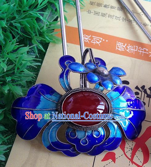 Chinese Ancient Court Woman Enamel Peony Hair Stick Traditional Qing Dynasty Ruby Hairpin