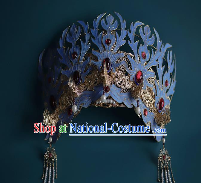 Chinese Ancient Empress Hair Crown Traditional Qing Dynasty Hair Accessories Gems Phoenix Coronet