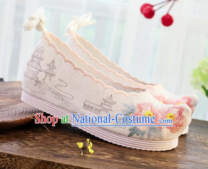 China National Embroidered Shoes Traditional Hanfu Shoes Handmade Ancient Princess White Cloth Shoes