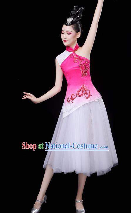 China Woman Chorus Costume Modern Dance Clothing Spring Festival Gala Opening Dance Rosy Dress