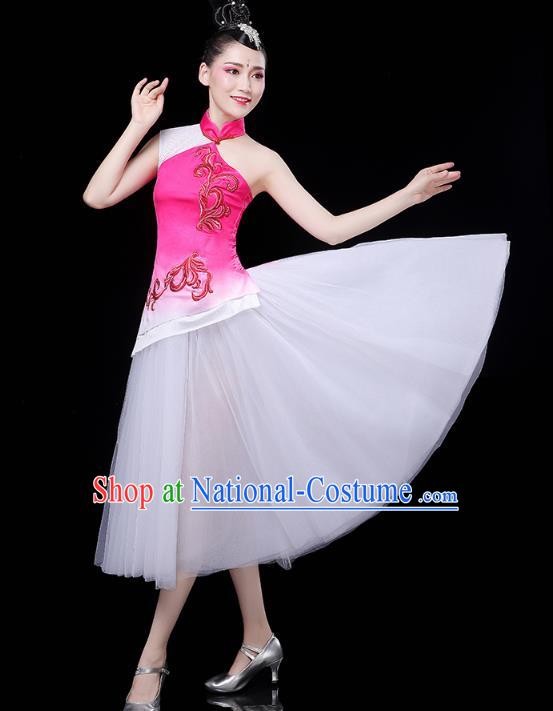 China Woman Chorus Costume Modern Dance Clothing Spring Festival Gala Opening Dance Rosy Dress