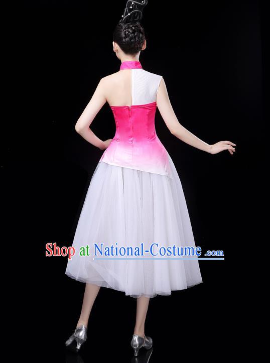 China Woman Chorus Costume Modern Dance Clothing Spring Festival Gala Opening Dance Rosy Dress