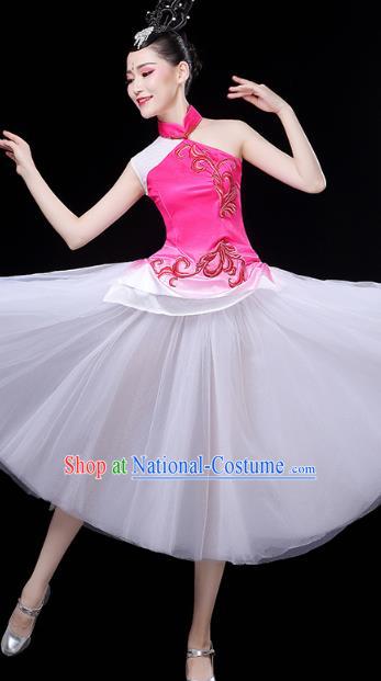 China Woman Chorus Costume Modern Dance Clothing Spring Festival Gala Opening Dance Rosy Dress