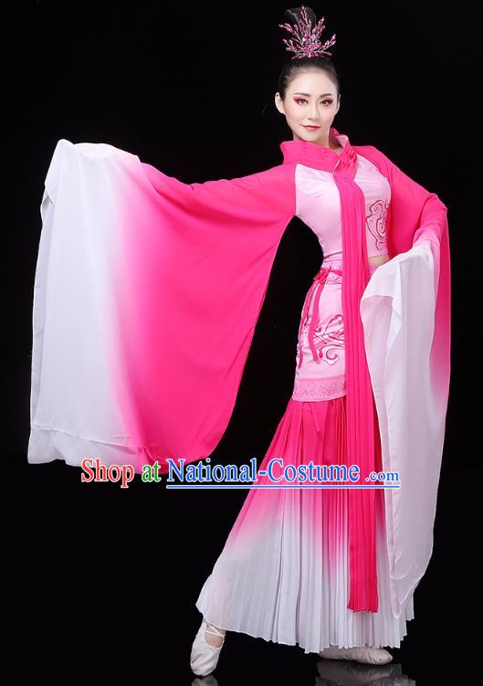 Chinese Classical Dance Rosy Hanfu Dress Traditional Woman Group Dance Costume Goddess Dance Clothing