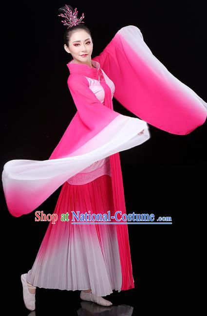 Chinese Classical Dance Rosy Hanfu Dress Traditional Woman Group Dance Costume Goddess Dance Clothing