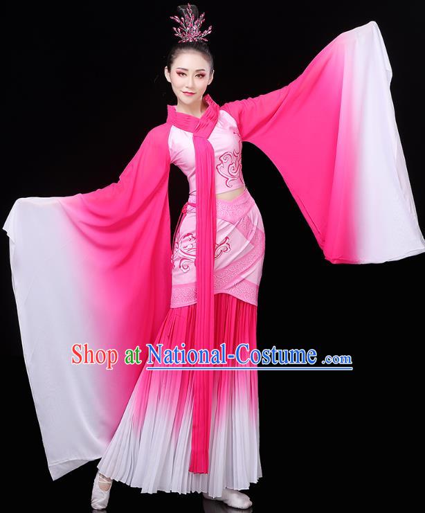 Chinese Classical Dance Rosy Hanfu Dress Traditional Woman Group Dance Costume Goddess Dance Clothing