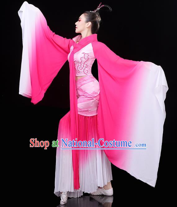 Chinese Classical Dance Rosy Hanfu Dress Traditional Woman Group Dance Costume Goddess Dance Clothing