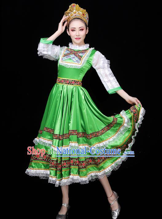 Russian Woman Dance Costume Modern Dance Clothing Opening Dance Court Dance Green Dress