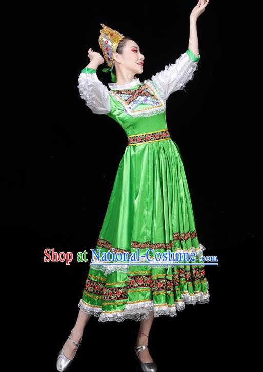 Russian Woman Dance Costume Modern Dance Clothing Opening Dance Court Dance Green Dress