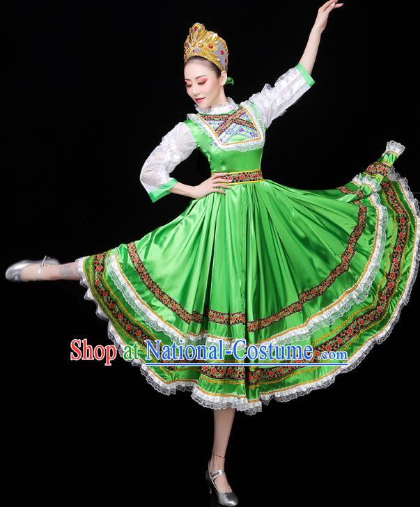 Russian Woman Dance Costume Modern Dance Clothing Opening Dance Court Dance Green Dress