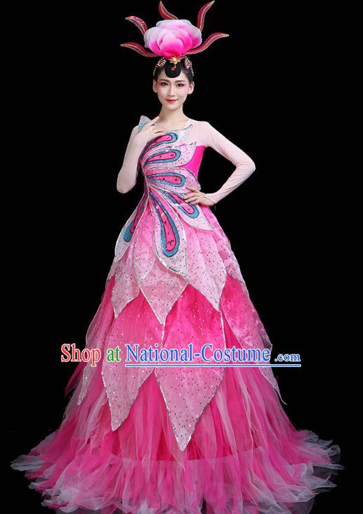 China Spring Festival Gala Opening Dance Rosy Dress Modern Dance Clothing Flower Fairy Dance Costume