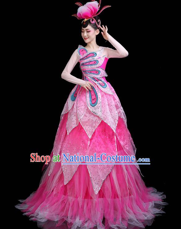 China Spring Festival Gala Opening Dance Rosy Dress Modern Dance Clothing Flower Fairy Dance Costume