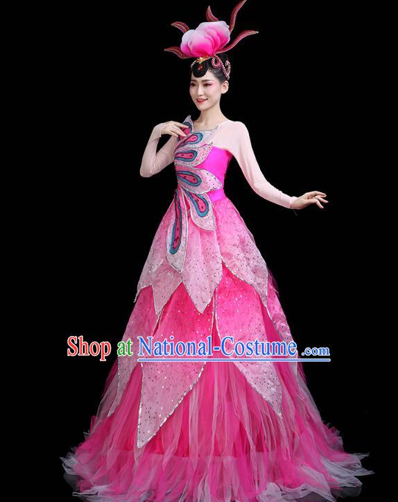 China Spring Festival Gala Opening Dance Rosy Dress Modern Dance Clothing Flower Fairy Dance Costume