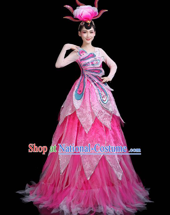 China Spring Festival Gala Opening Dance Rosy Dress Modern Dance Clothing Flower Fairy Dance Costume