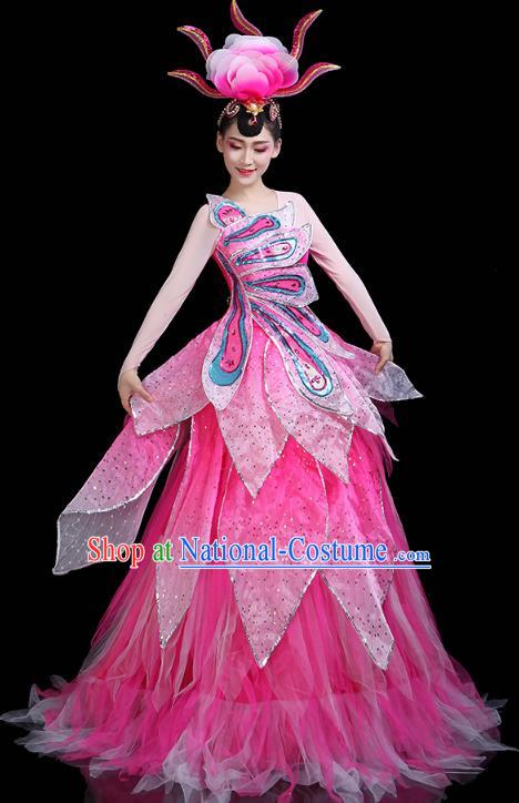 China Spring Festival Gala Opening Dance Rosy Dress Modern Dance Clothing Flower Fairy Dance Costume