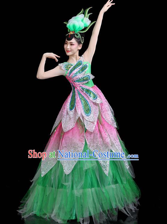 China Flower Fairy Dance Costume Spring Festival Gala Opening Dance Green Dress Modern Dance Clothing