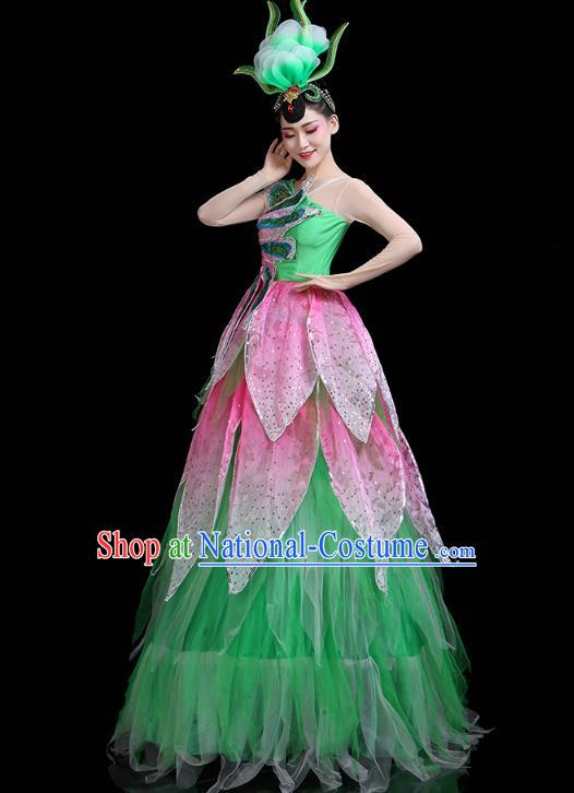 China Flower Fairy Dance Costume Spring Festival Gala Opening Dance Green Dress Modern Dance Clothing