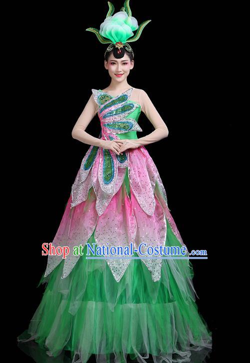 China Flower Fairy Dance Costume Spring Festival Gala Opening Dance Green Dress Modern Dance Clothing