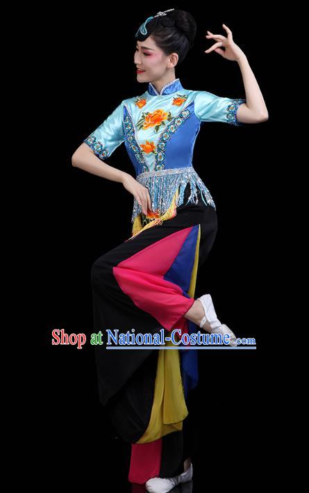 China Traditional Fan Dance Stage Performance Outfits Folk Dance Yangko Dance Clothing