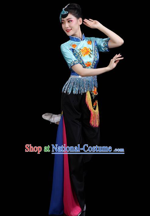 China Traditional Fan Dance Stage Performance Outfits Folk Dance Yangko Dance Clothing